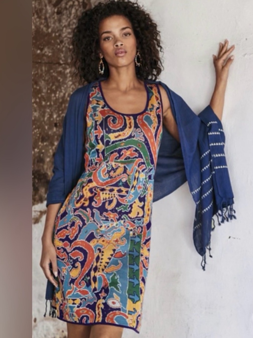 Peruvian Connection Samarinda Print Sleeveless Pima Cotton Dress Size Large